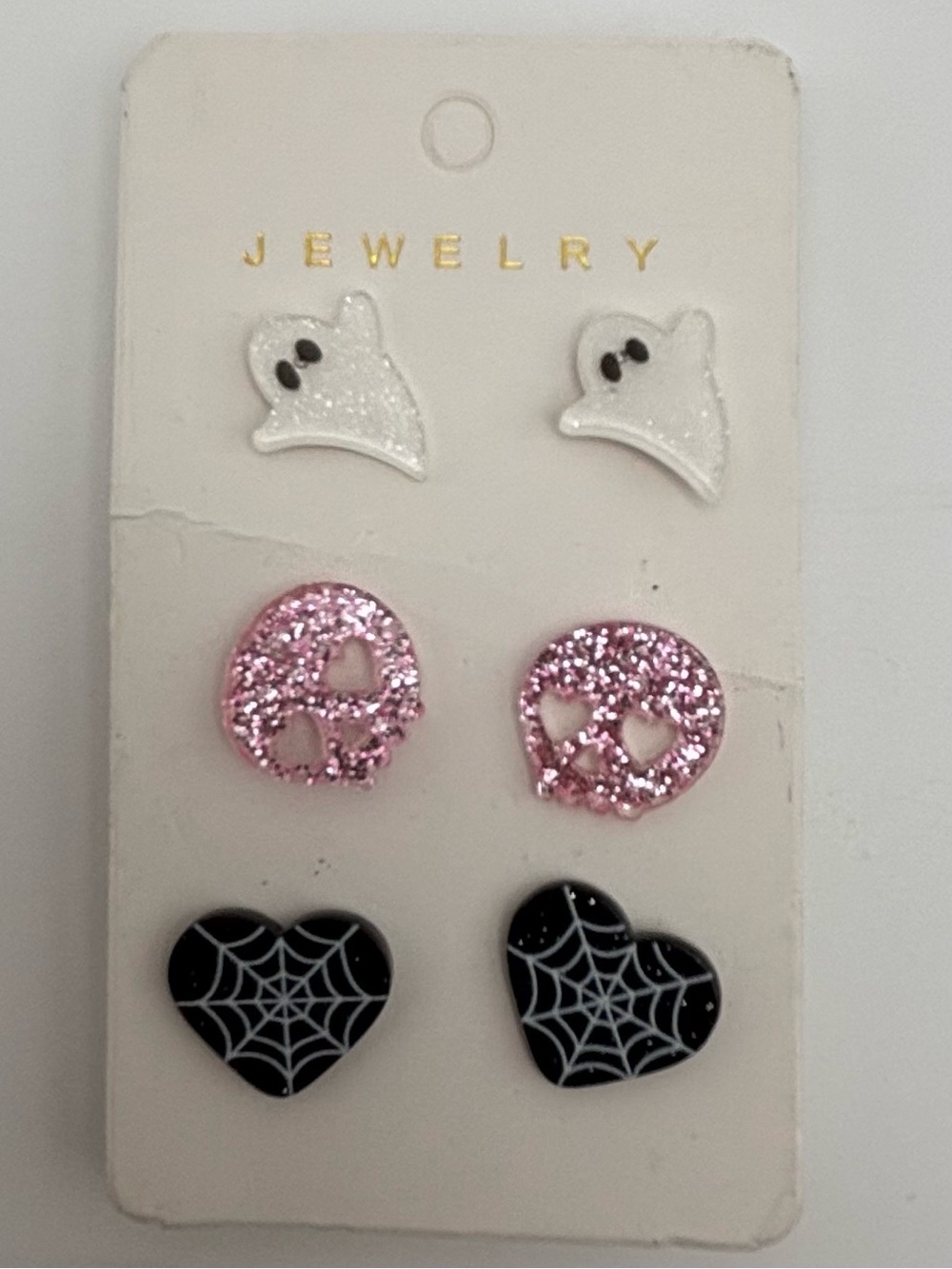 Kids Halloween Stud Earring Set - White, Pink & Black